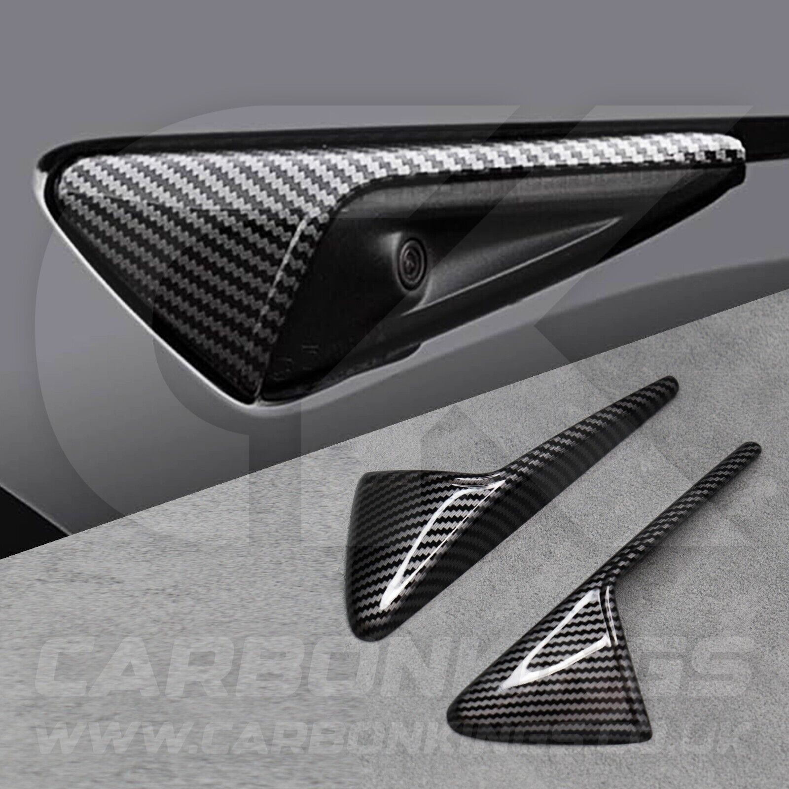 Tesla Model 3 Y X S Carbon Fibre Style Side Camera Covers Trims Caps Mod