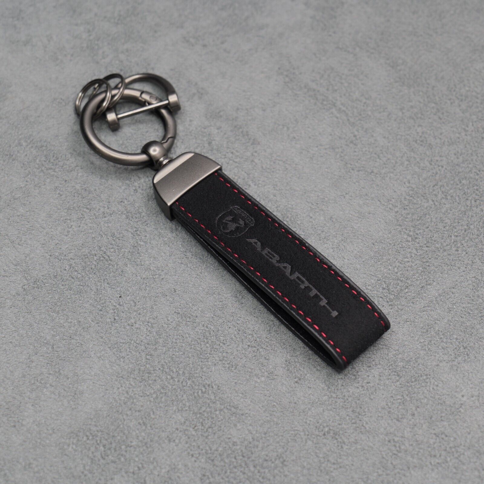 Fiat Abarth Black Suede Key Ring Chain Alcantara Stitched 500 595 695 Punto