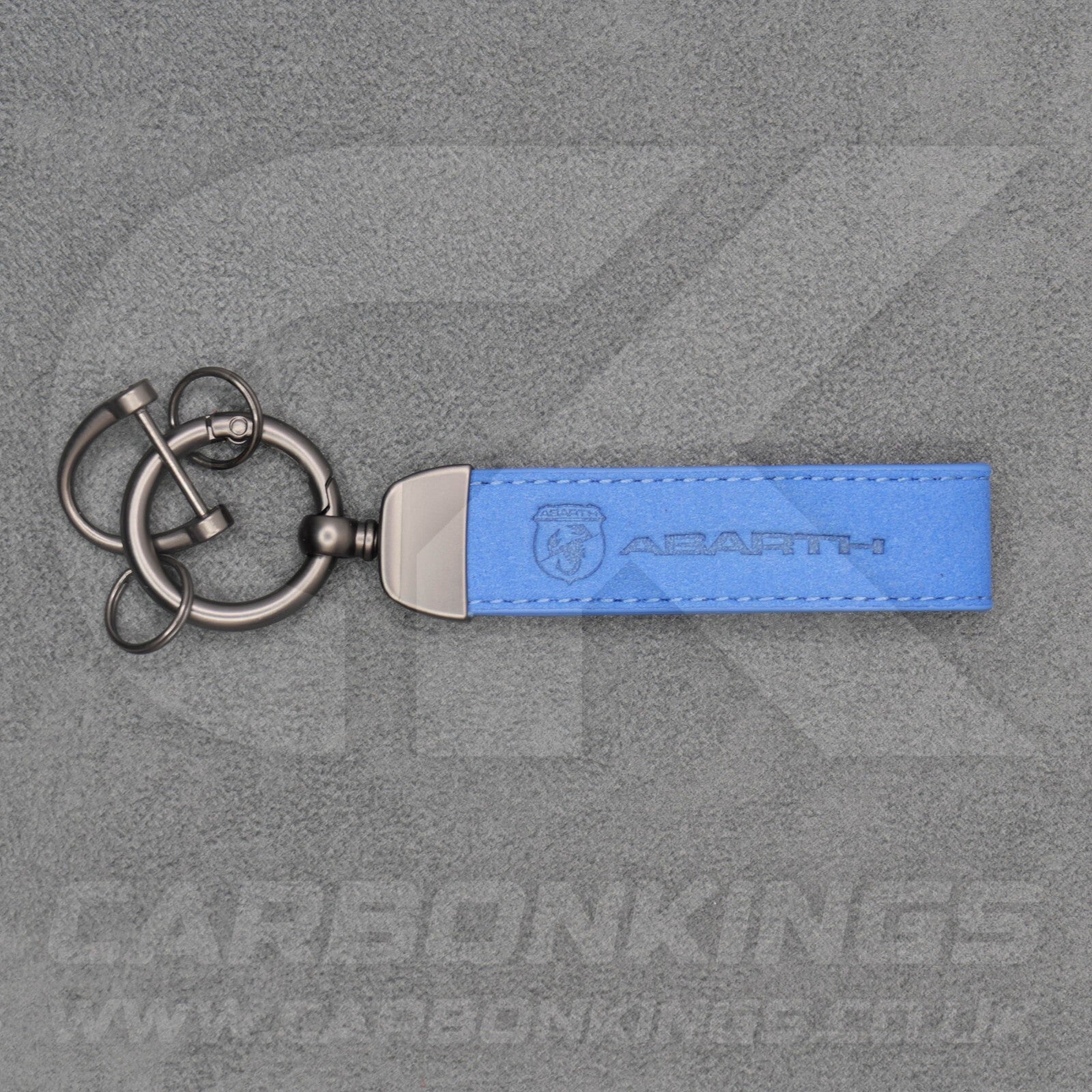 Fiat Abarth Blue Suede Key Ring Chain Alcantara Stitched 500 595 695 Punto