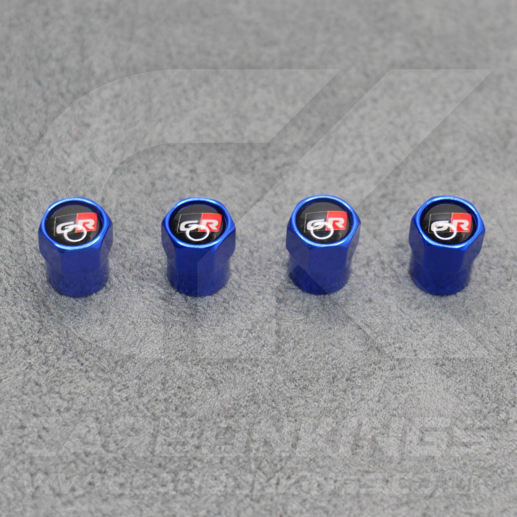 Toyota GR Gazoo Racing Blue Anodised Wheel Valve Dust Caps Set Yaris GR86 Supra