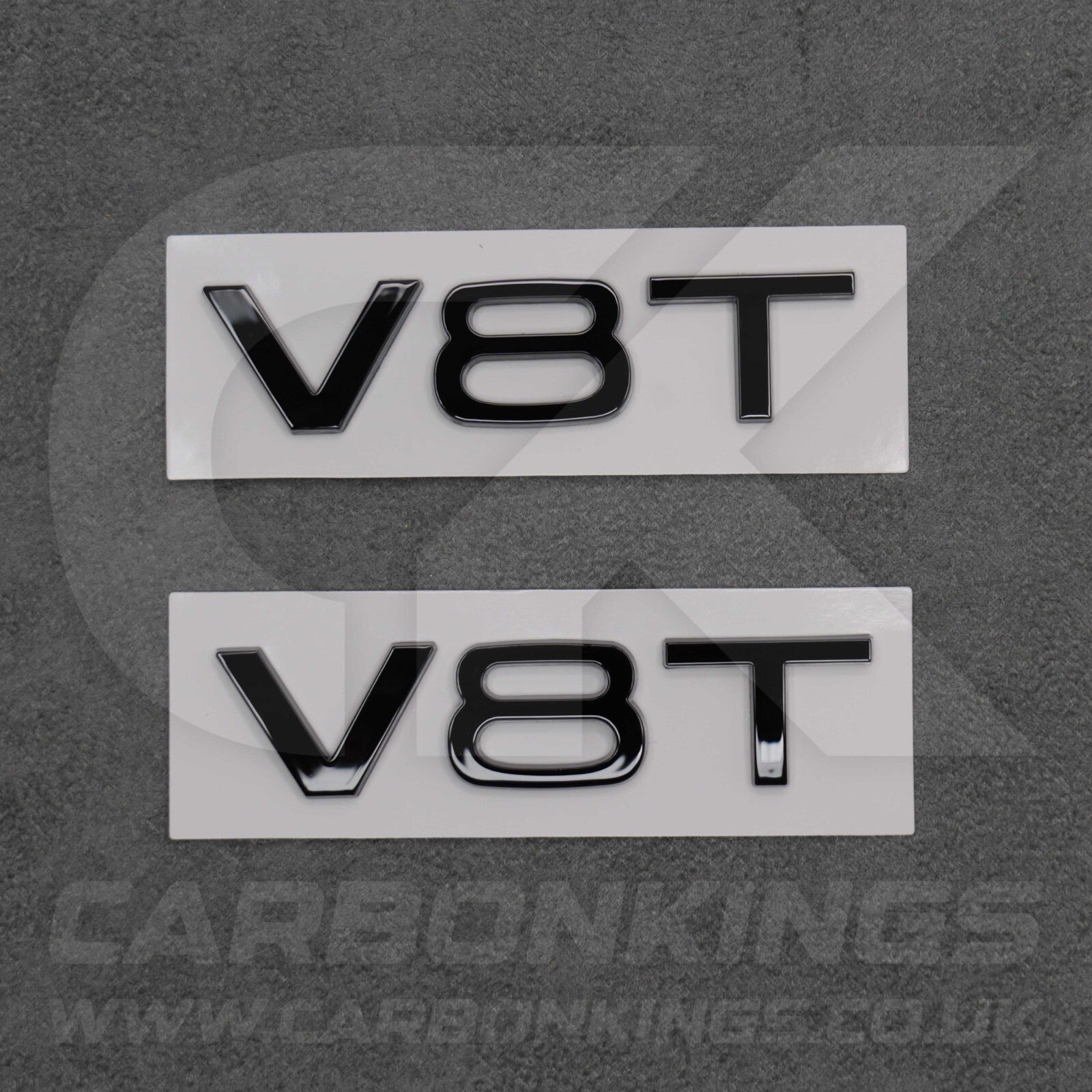 2x Gloss Black V8T Side Wing Badge Emblems Audi SQ7 S6 S5 RS4 RS5 RS6 RS7 S8