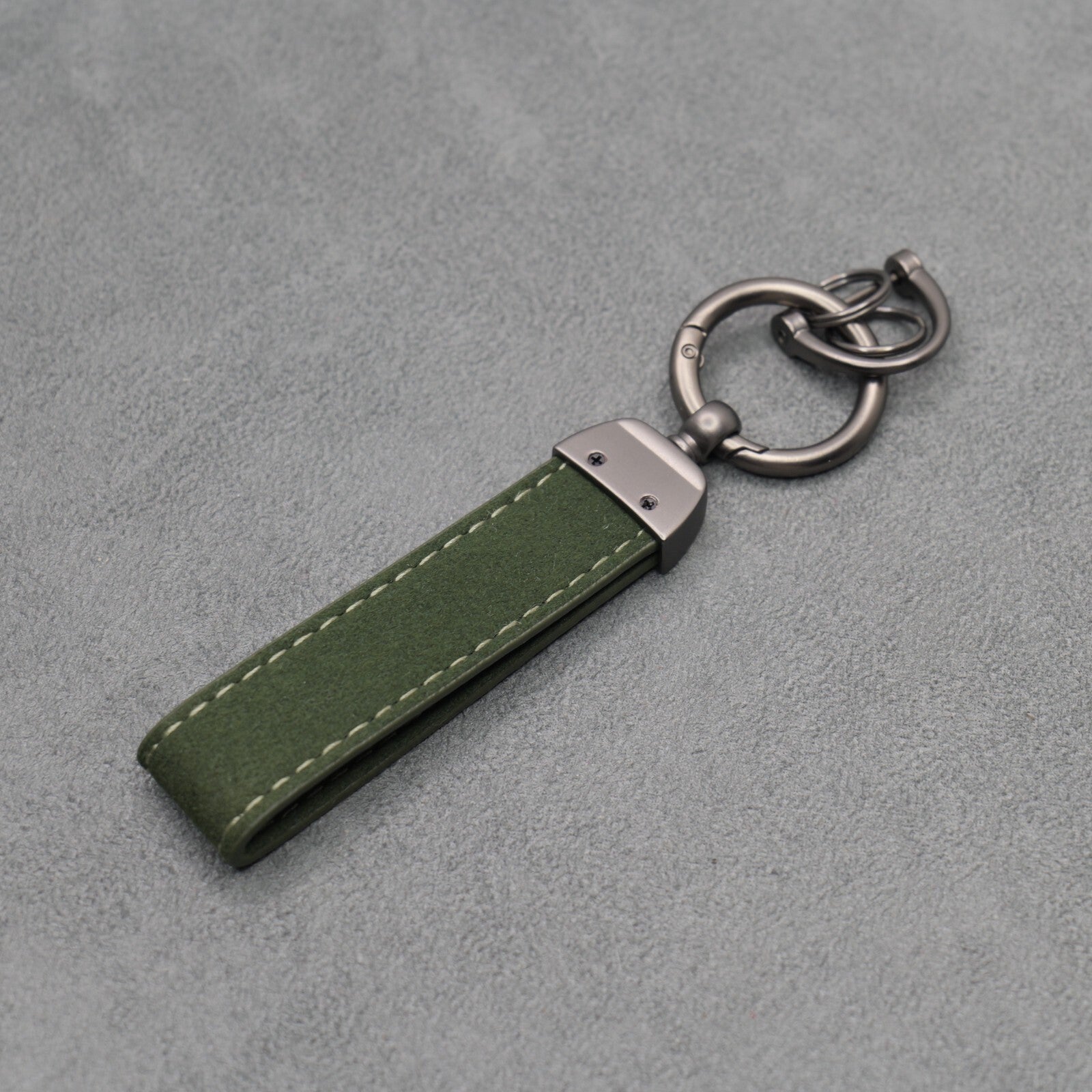 Fiat Abarth Dark Green Suede Key Ring Chain Alcantara Stitched 500 595 695 Punto