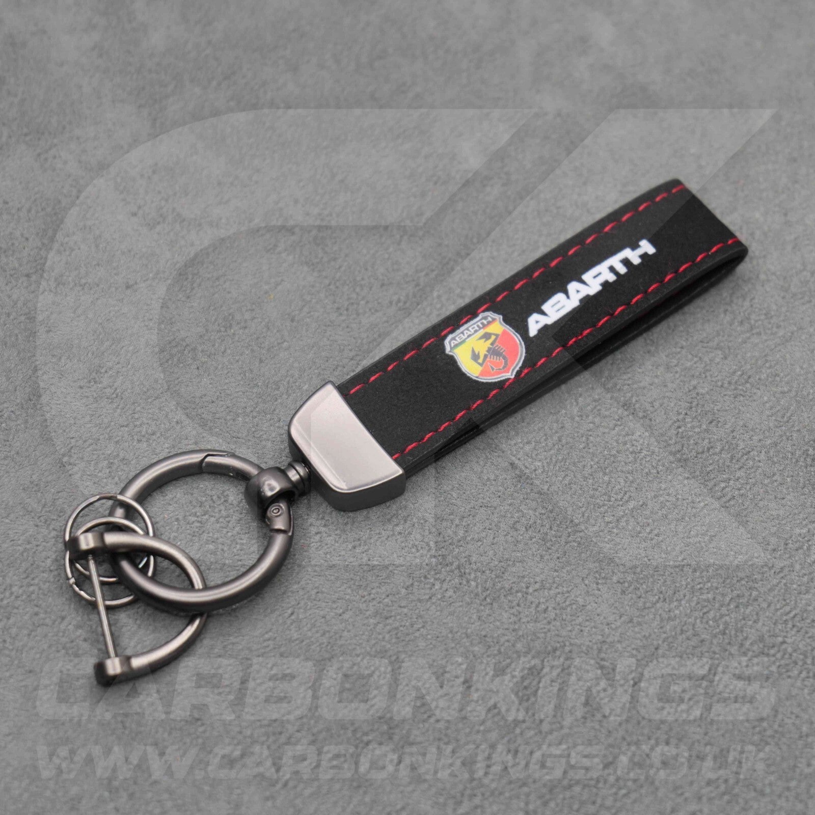 Fiat Abarth Black Suede Key Ring Chain Alcantara Stitched 500 595 695 Punto