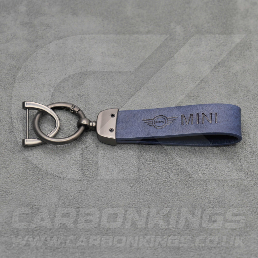 Mini Cooper Blue Leather Key Ring Chain Premium Car Keys One S JCW R55 R56 R57