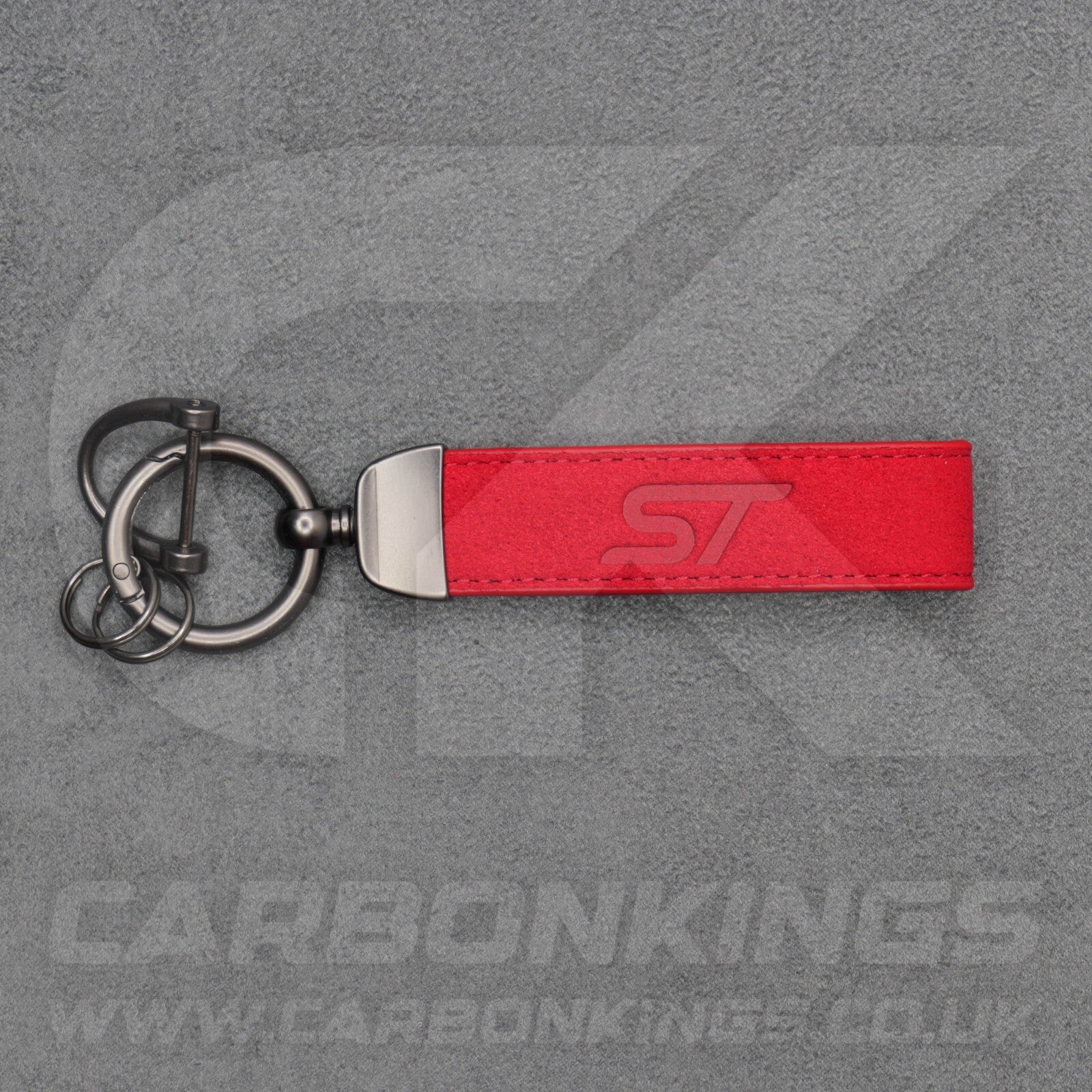 Ford ST Red Suede Key Ring Chain Alcantara Stitched Premium Focus Fiesta Puma