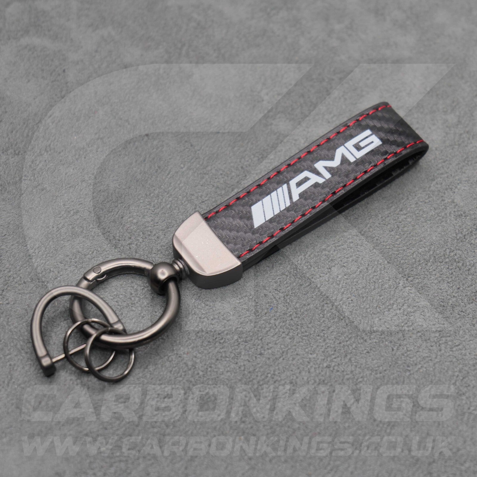 Mercedes AMG Carbon Fibre Key Ring Chain Red Stitching C63 C43 A45 E63 S63 A35