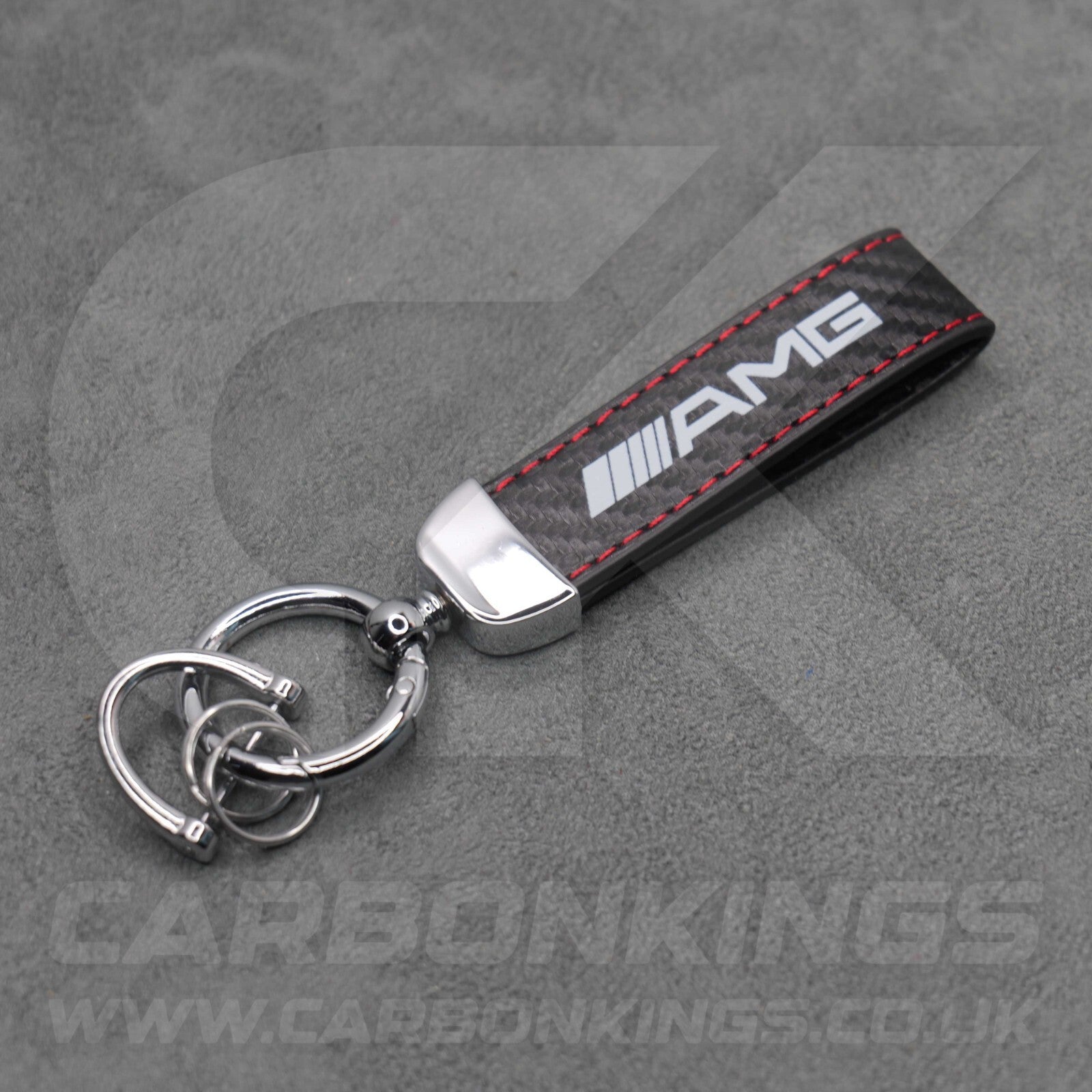Mercedes AMG Carbon Fibre Key Ring Chain Red Stitching C63 C43 A45 E63 S63 A35