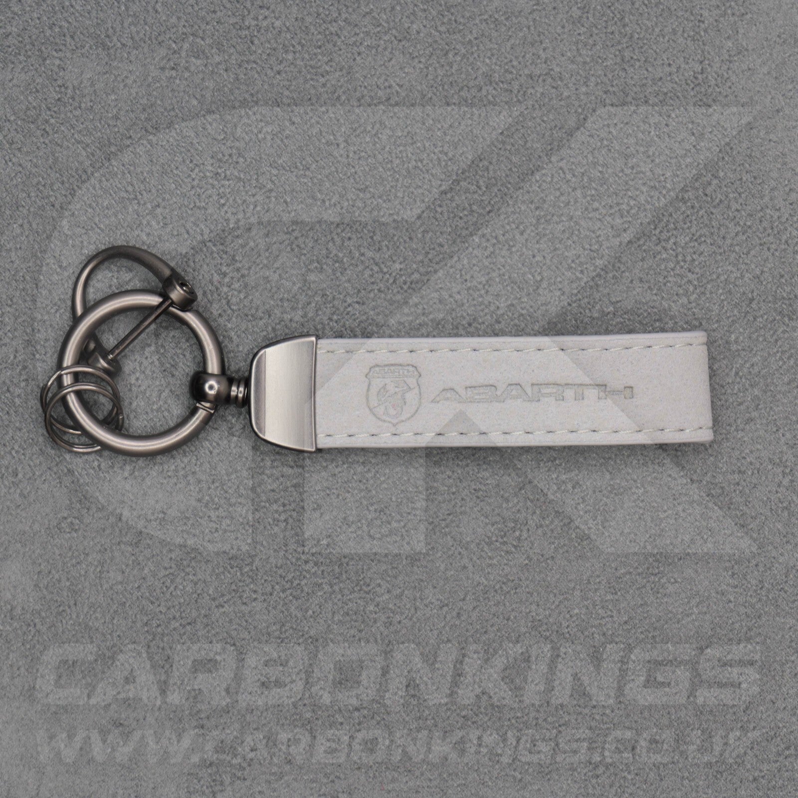 Fiat Abarth Grey Suede Key Ring Chain Alcantara Stitched 500 595 695 Punto