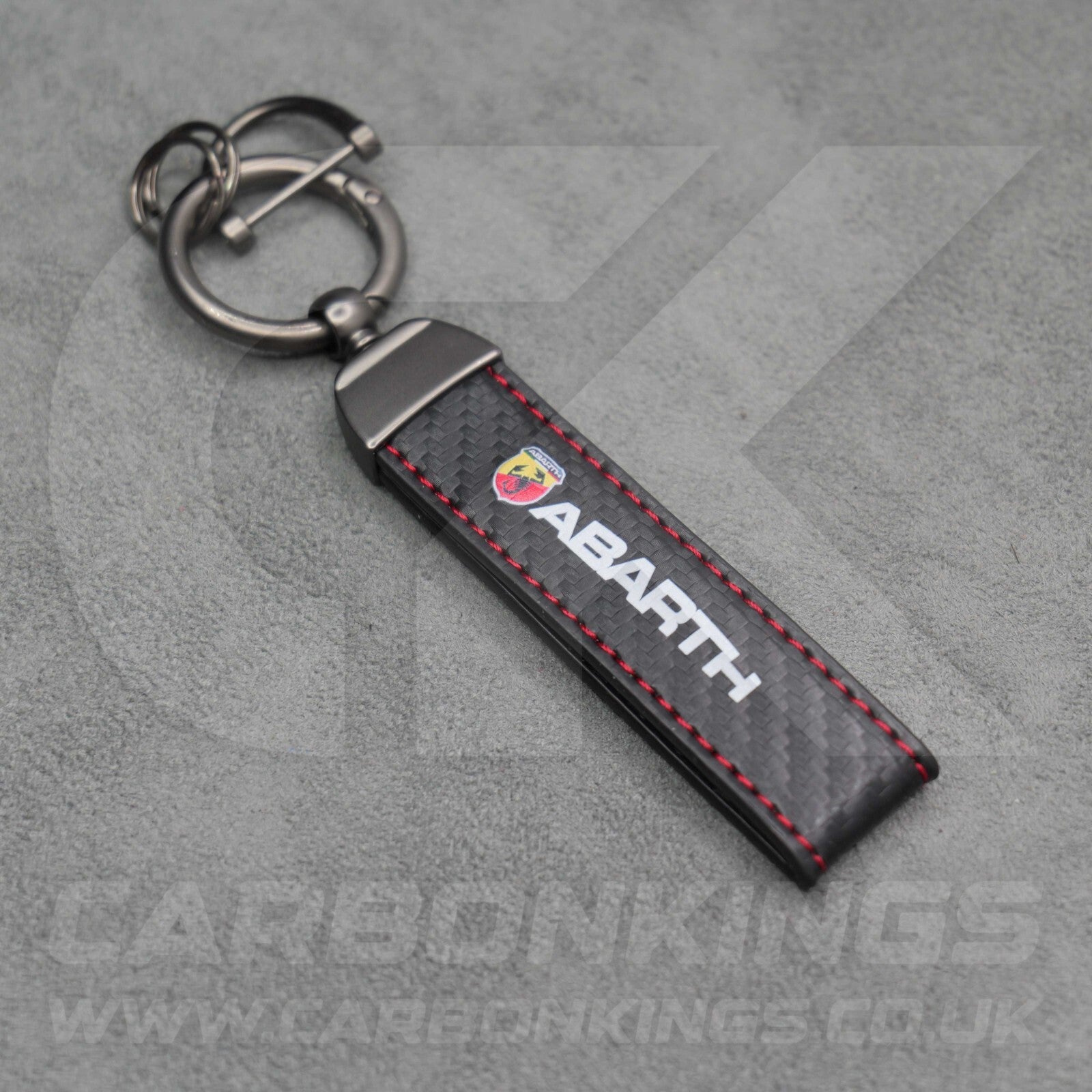 Fiat Abarth Carbon Fibre Red Stitching Key Ring Premium & Durable 500 595 695