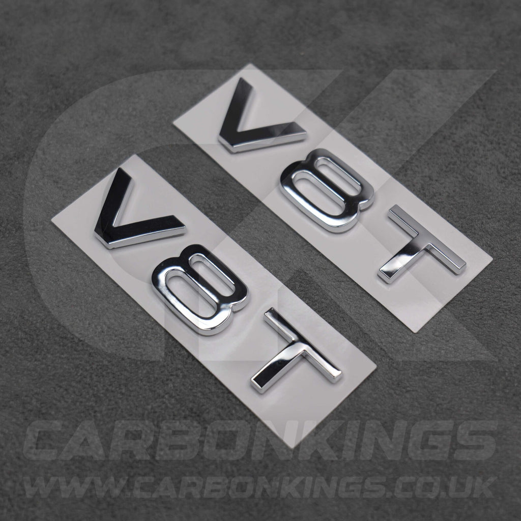 2x Chrome Silver V8T Side Wing Badge Emblems Audi SQ7 S6 S5 RS4 RS5 RS6 RS7 S8