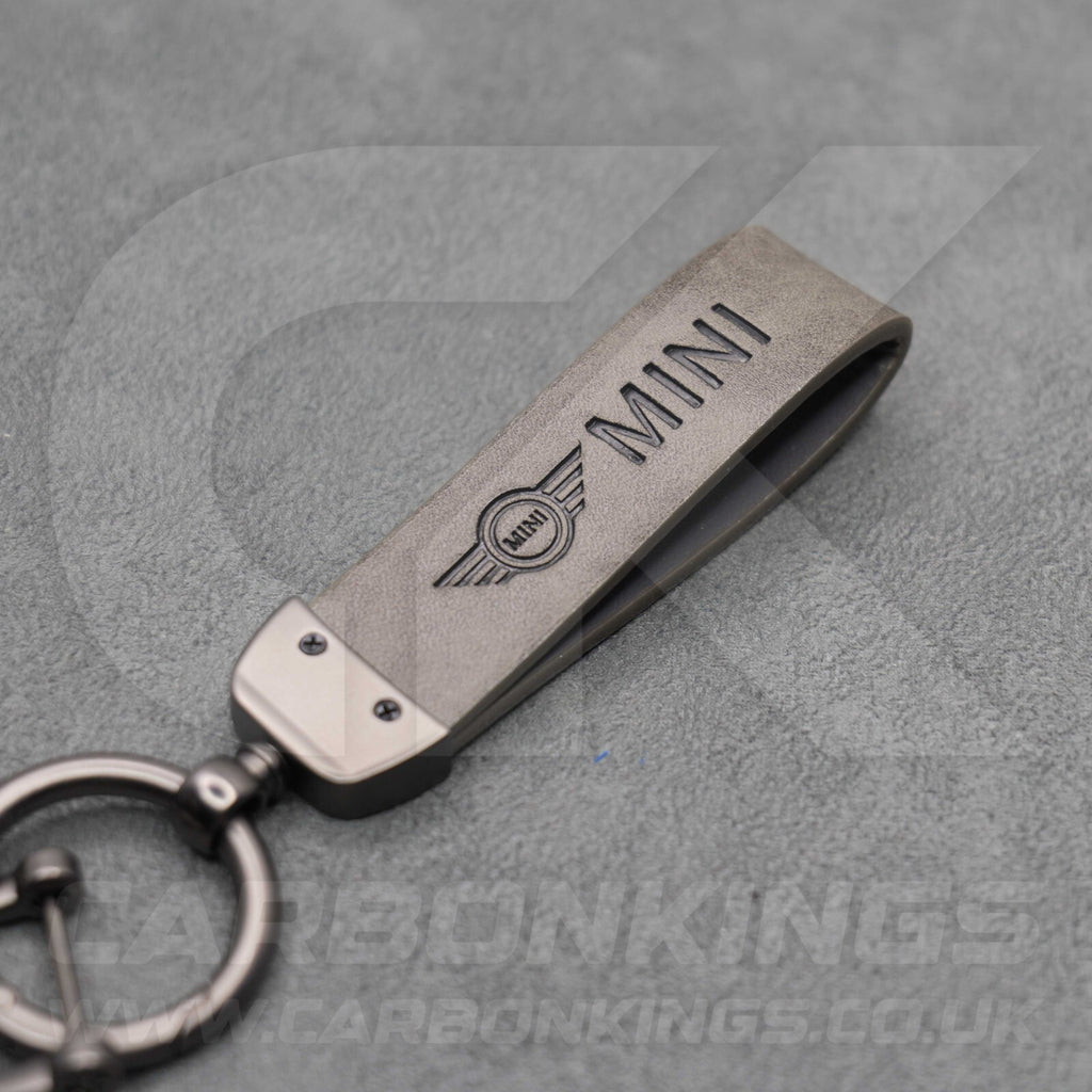 Mini Cooper Grey Leather Key Ring Chain Premium Car Keys One S JCW R55 R56 R57