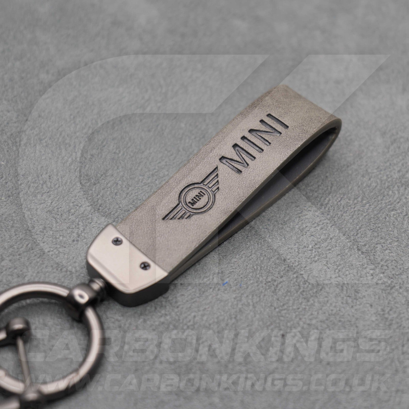Mini Cooper Grey Leather Key Ring Chain Premium Car Keys One S JCW R55 R56 R57