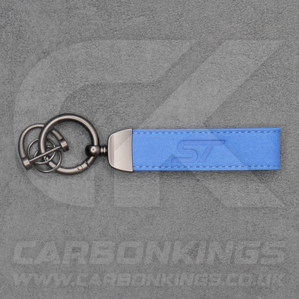 Ford ST Blue Suede Key Ring Chain Alcantara Stitched Premium Focus Fiesta Puma