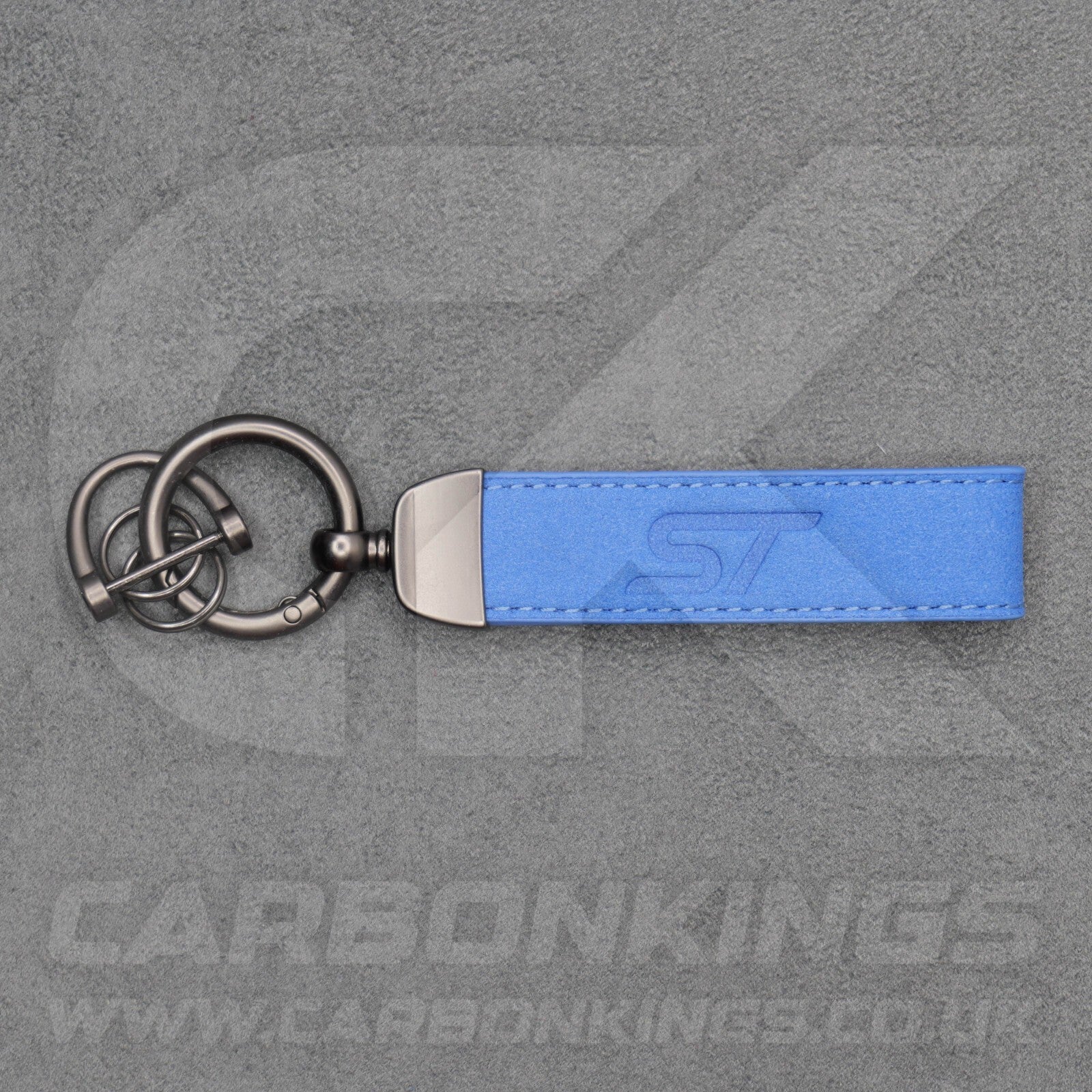 Ford ST Blue Suede Key Ring Chain Alcantara Stitched Premium Focus Fiesta Puma