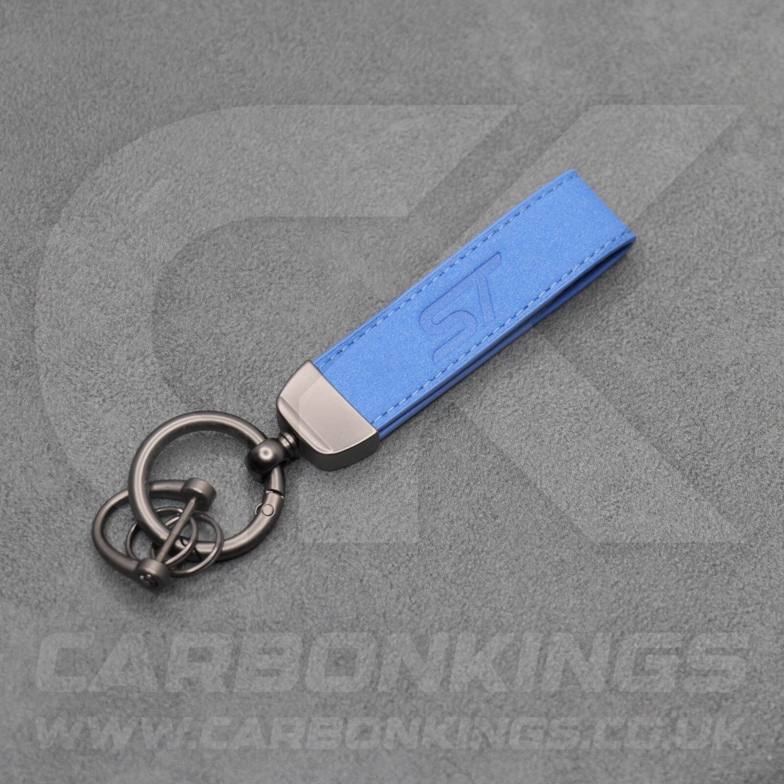 Ford ST Blue Suede Key Ring Chain Alcantara Stitched Premium Focus Fiesta Puma