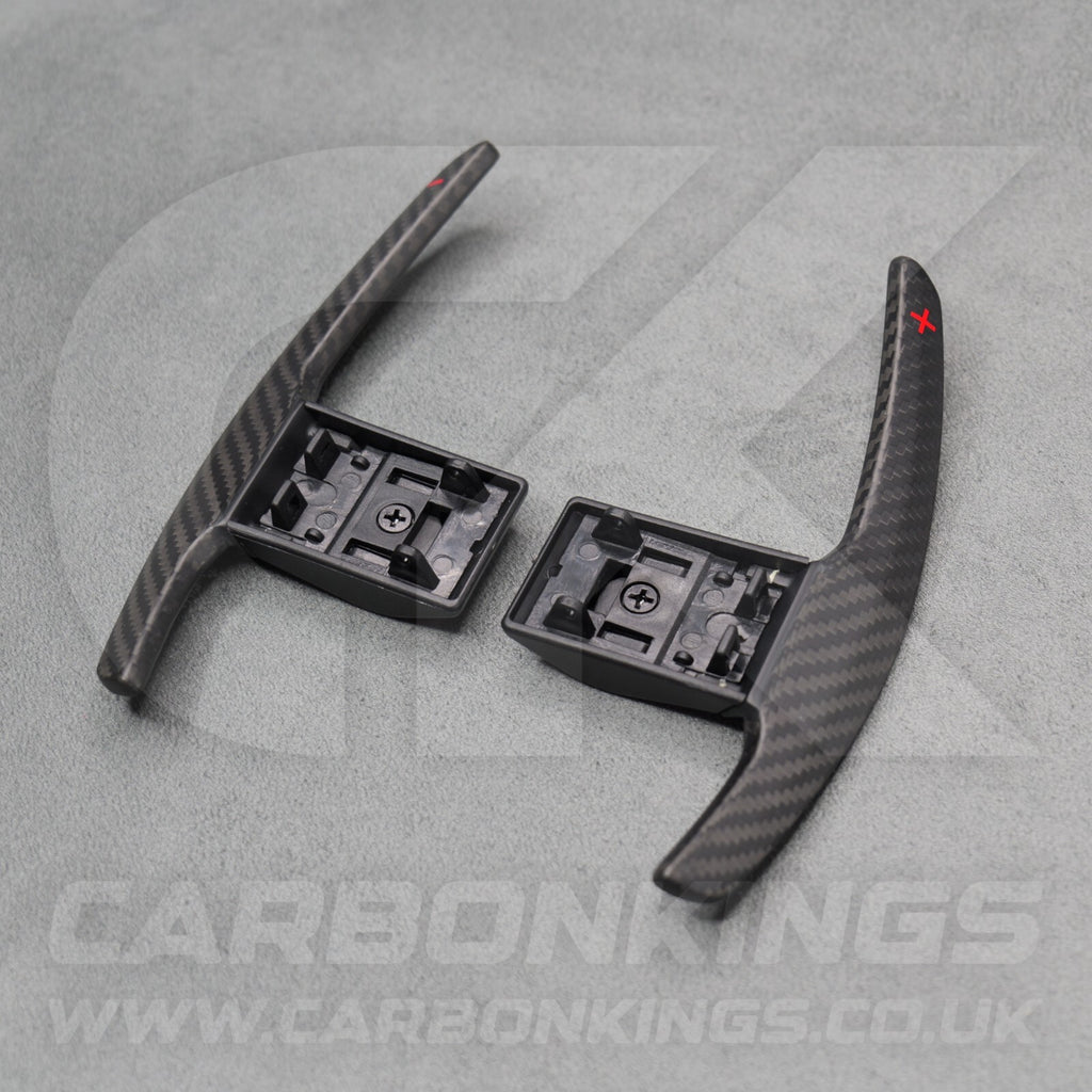 Satin Carbon Fibre & Red +/- Gear Paddle Shifters BMW F80 M3 F82 F83 M4 F87 M2
