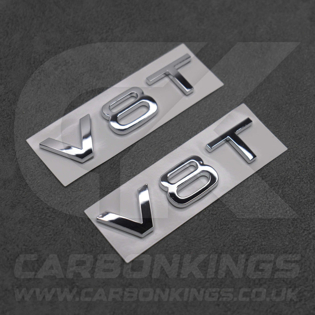 2x Chrome Silver V8T Side Wing Badge Emblems Audi SQ7 S6 S5 RS4 RS5 RS6 RS7 S8