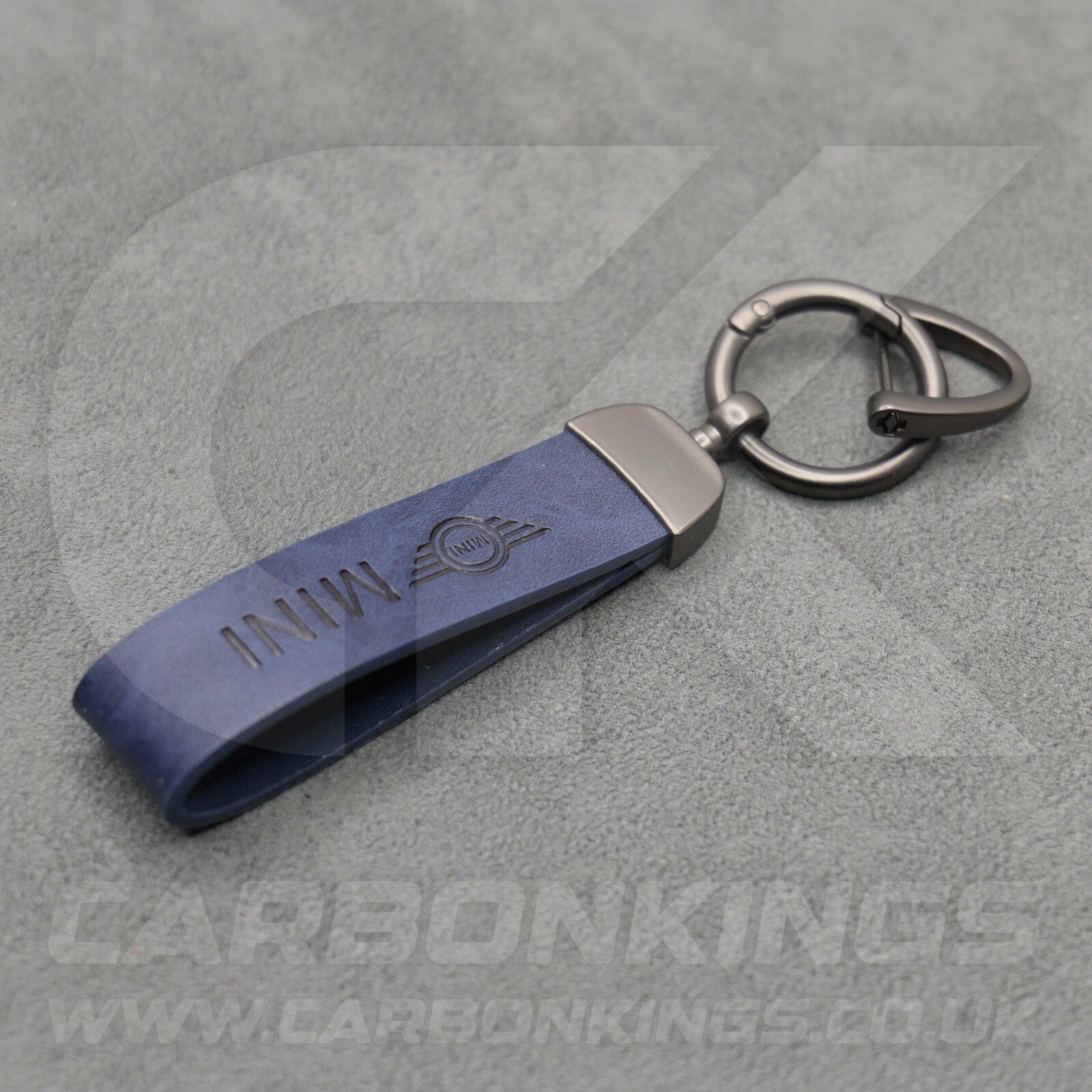 Mini Cooper Blue Leather Key Ring Chain Premium Car Keys One S JCW R55 R56 R57