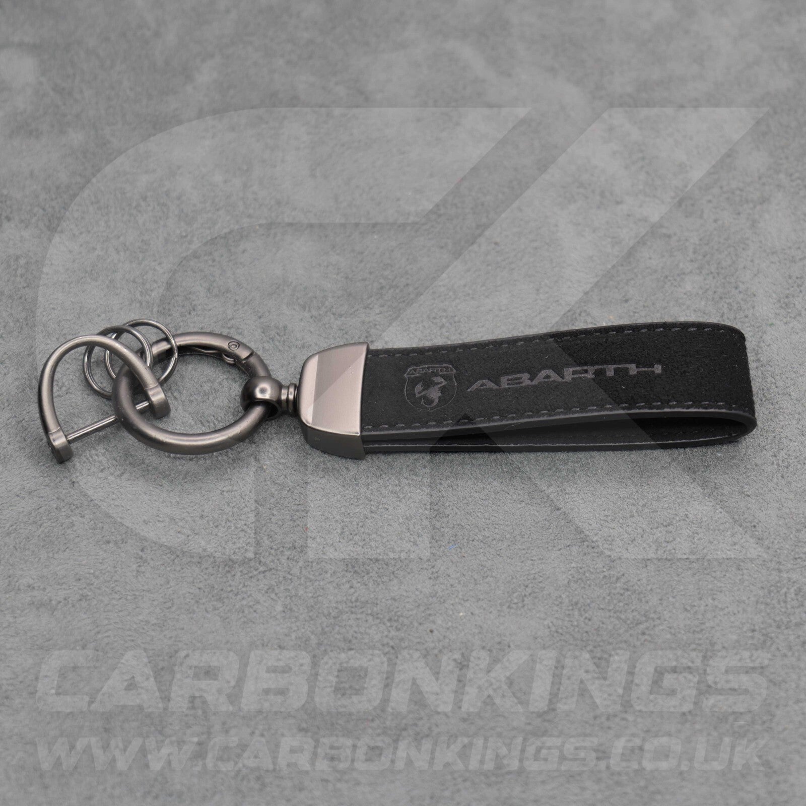 Fiat Abarth Black Suede Key Ring Chain Alcantara Stitched 500 595 695 Punto