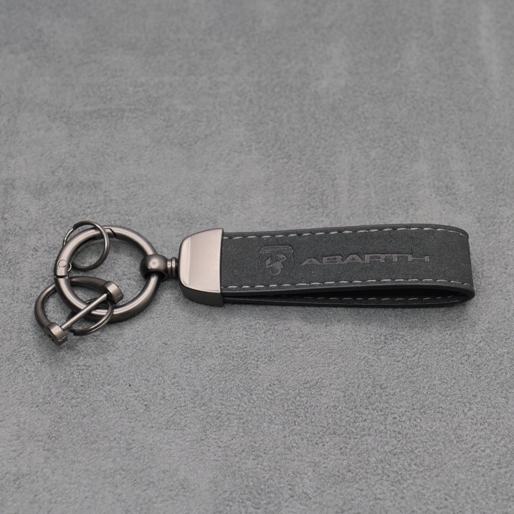 Fiat Abarth Dark Grey Suede Key Ring Chain Alcantara Stitched 500 595 695 Punto