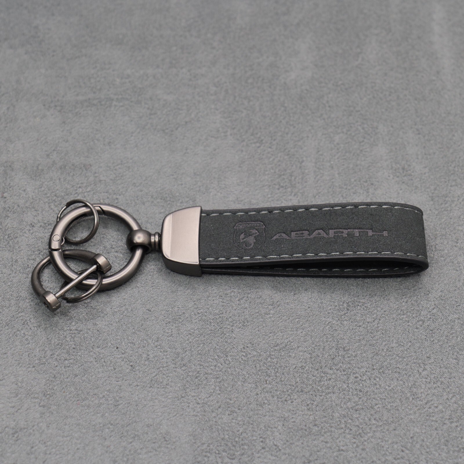 Fiat Abarth Dark Grey Suede Key Ring Chain Alcantara Stitched 500 595 695 Punto