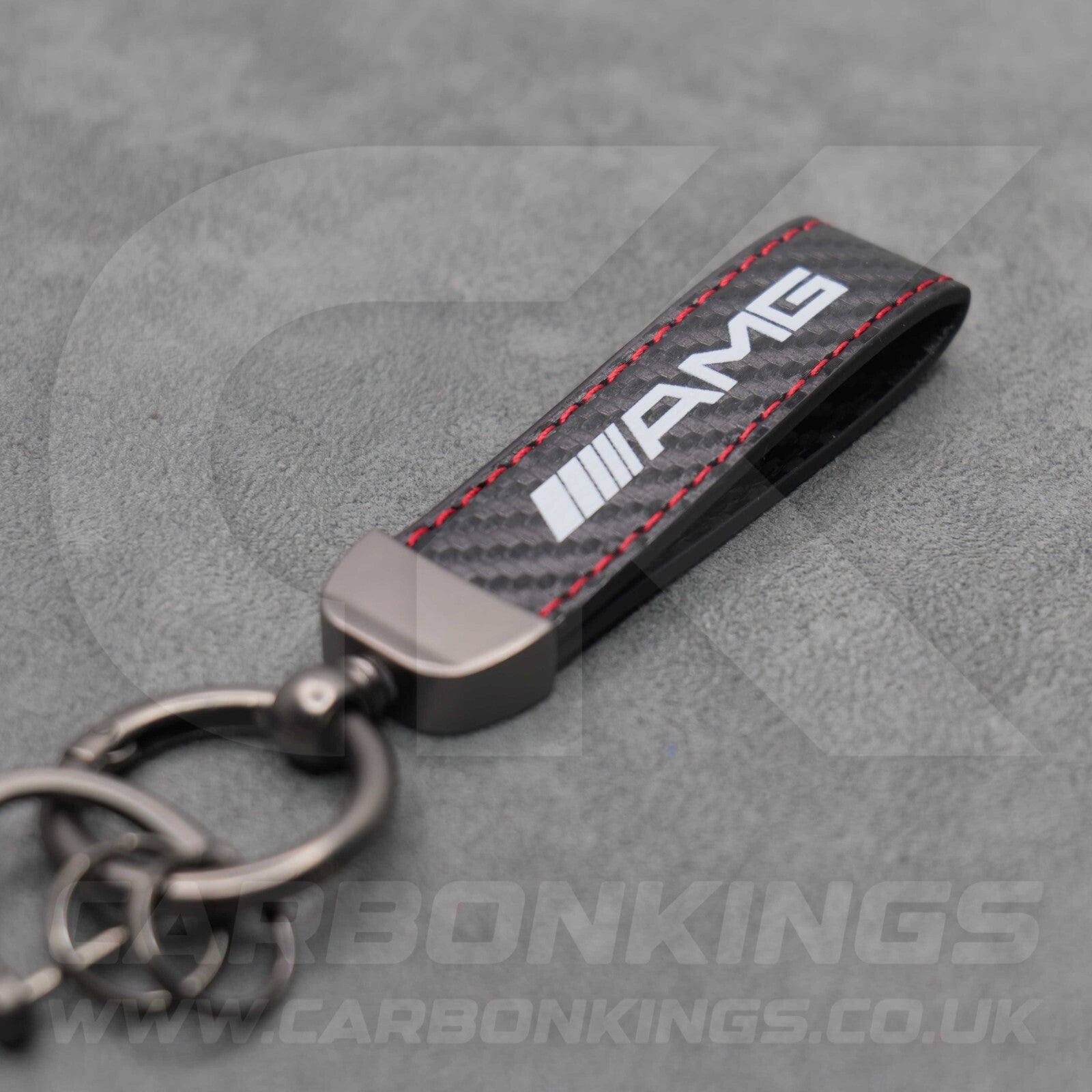 Mercedes AMG Carbon Fibre Key Ring Chain Red Stitching C63 C43 A45 E63 S63 A35