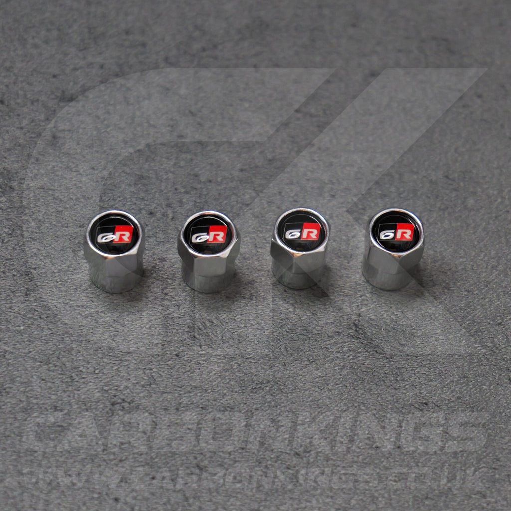 Toyota GR Gazoo Racing Silver Anodised Wheel Valve Dust Caps Yaris GR86 Supra