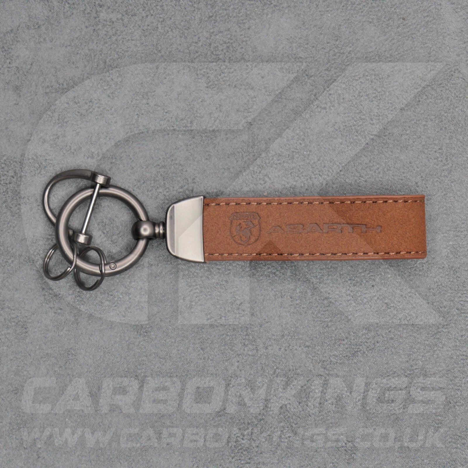 Fiat Abarth Brown Suede Key Ring Chain Alcantara Stitched 500 595 695 Punto
