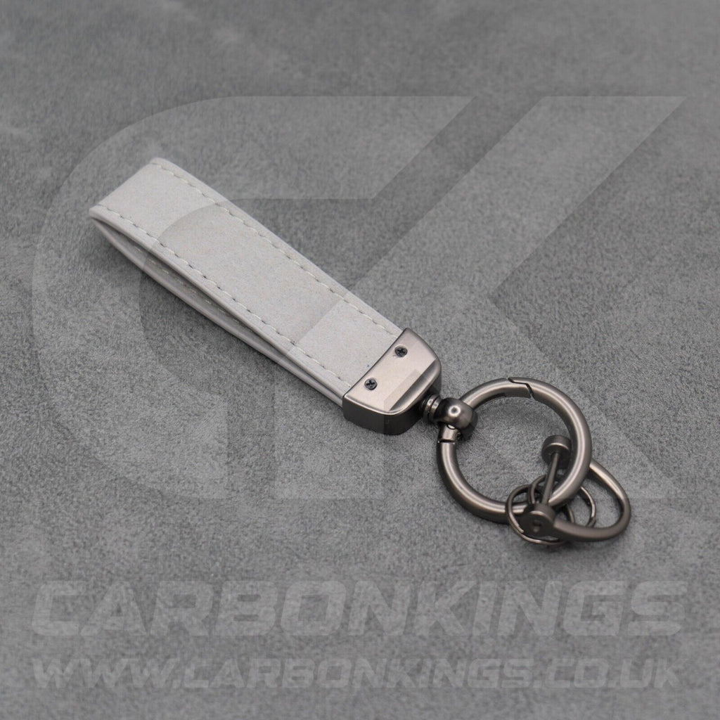 Fiat Abarth Grey Suede Key Ring Chain Alcantara Stitched 500 595 695 Punto