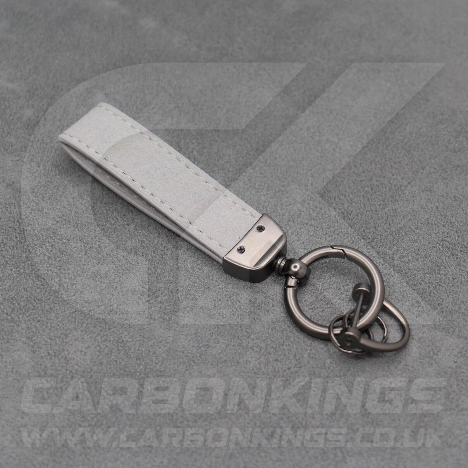 Fiat Abarth Grey Suede Key Ring Chain Alcantara Stitched 500 595 695 Punto