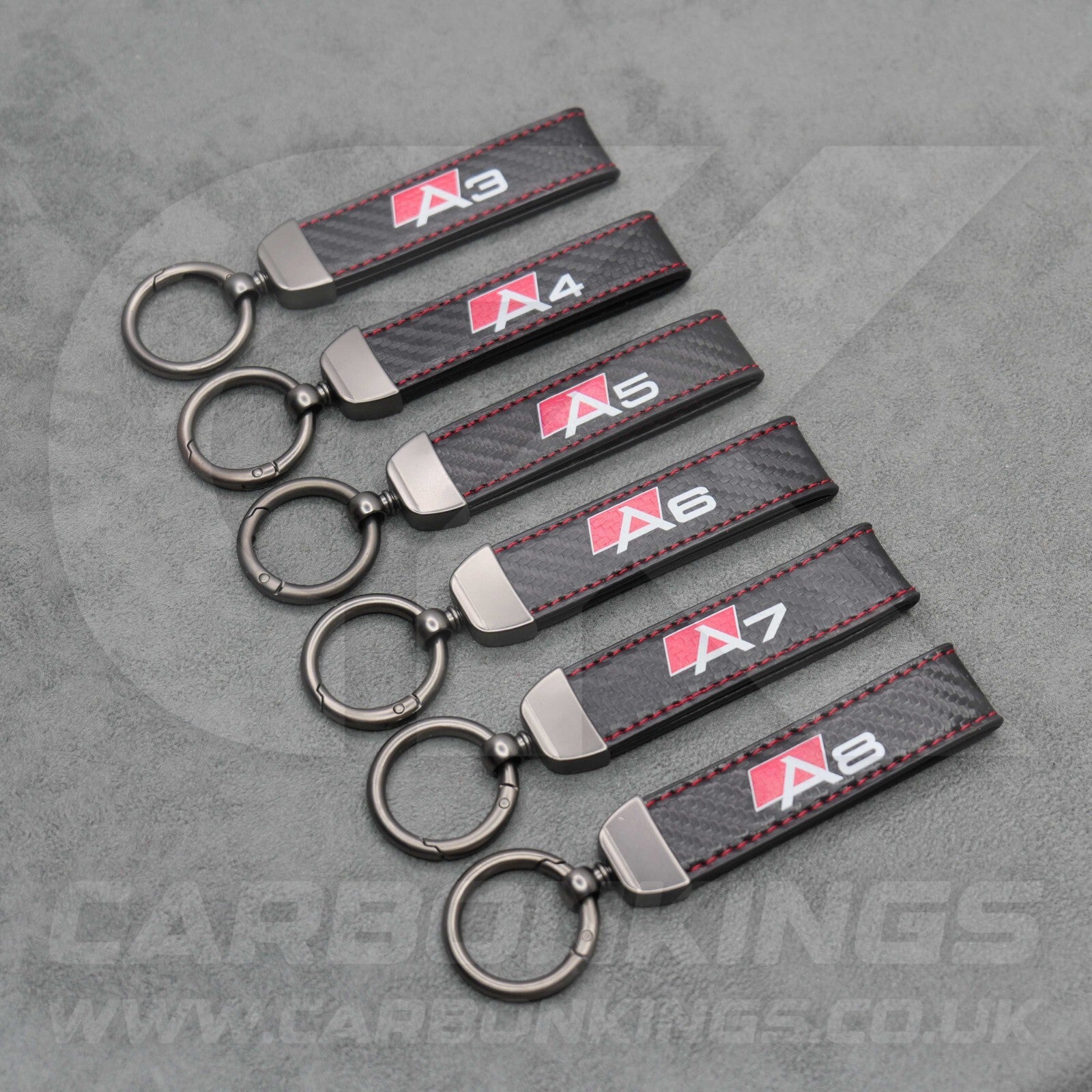 Audi Carbon Fibre Style Red Stitching Key Ring Chain S Line A3 A4 A5 A6 A7 A8