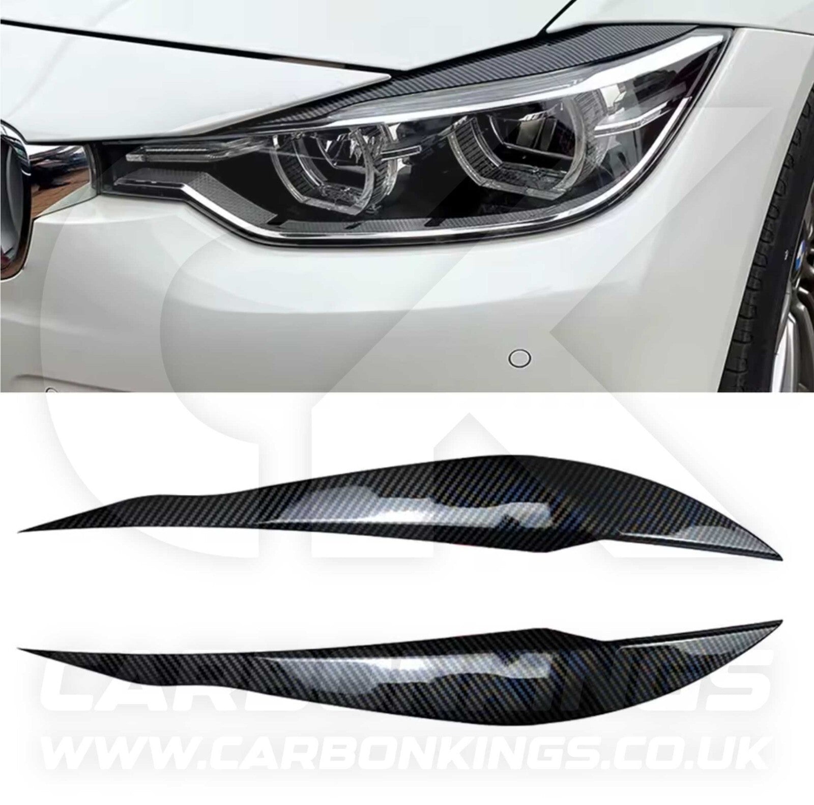 BMW Carbon Fibre Style Headlight Eyebrow Trims for 3 Series F30 F35 2013 - 2018