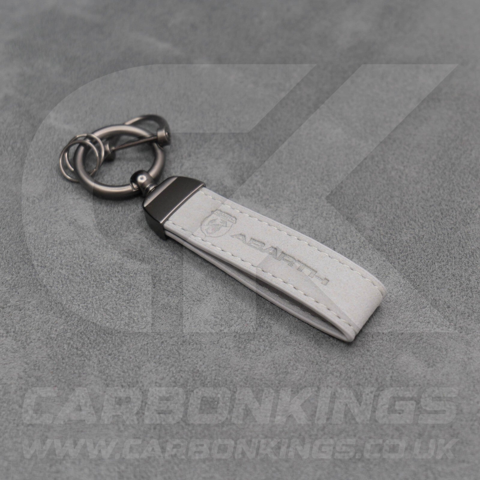 Fiat Abarth Grey Suede Key Ring Chain Alcantara Stitched 500 595 695 Punto