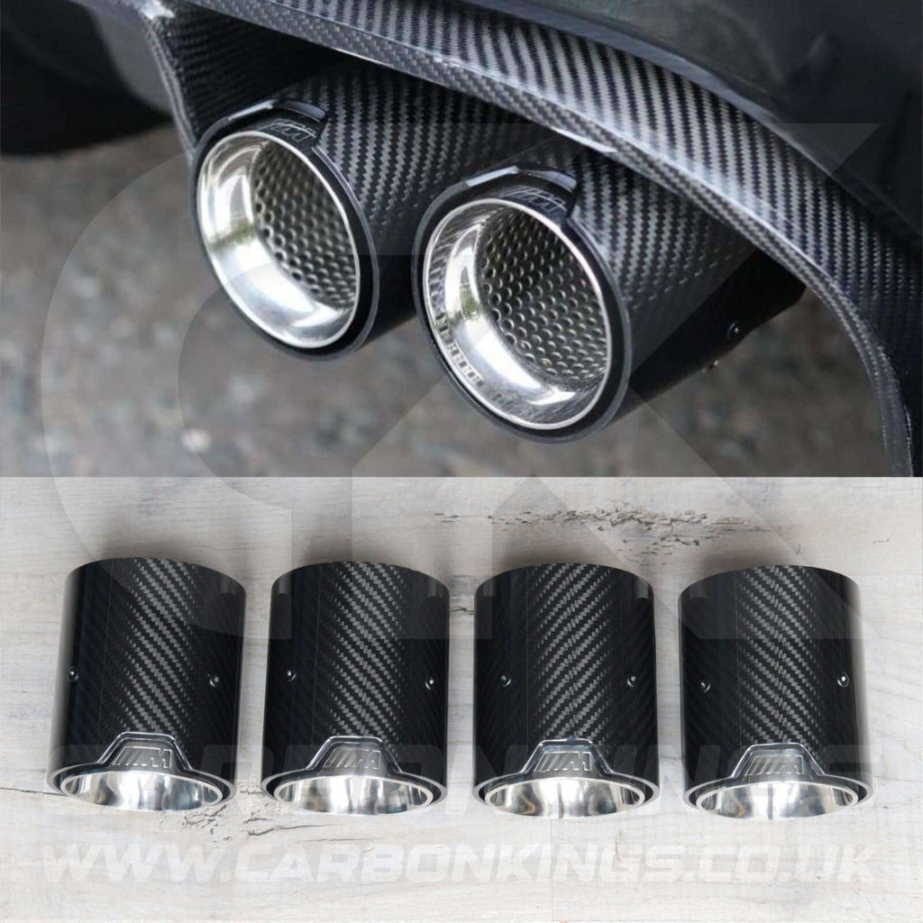 4x BMW M Performance Carbon Fibre Silver Exhaust Tips M2 M3 M4 M5 F80 F82 F83