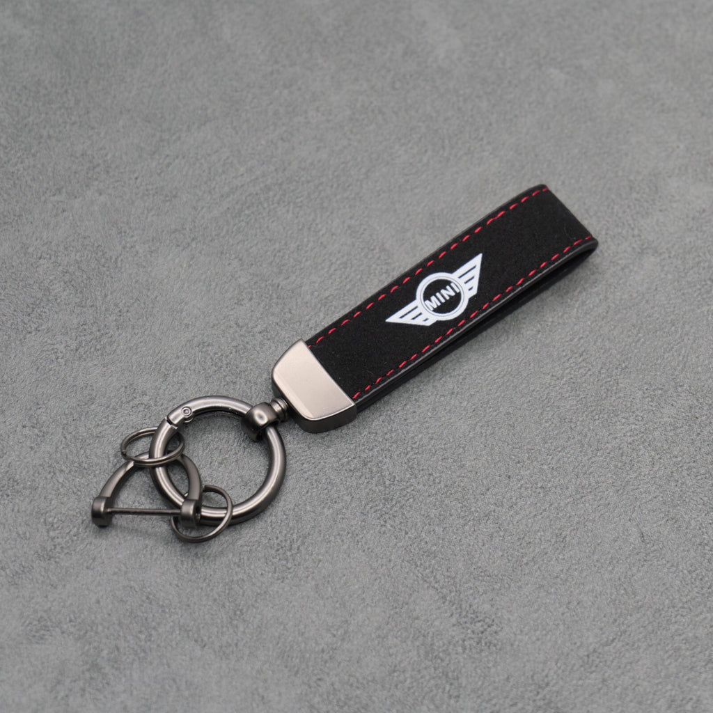 Mini Cooper Black Suede Key Ring Chain JCW Alcantara Stitched Premium Car Keys