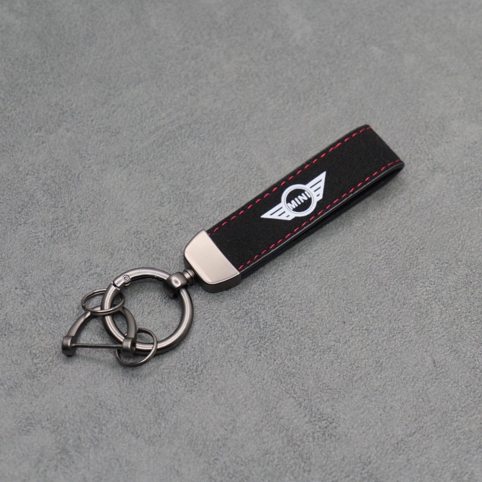 Mini Cooper Black Suede Key Ring Chain JCW Alcantara Stitched Premium Car Keys