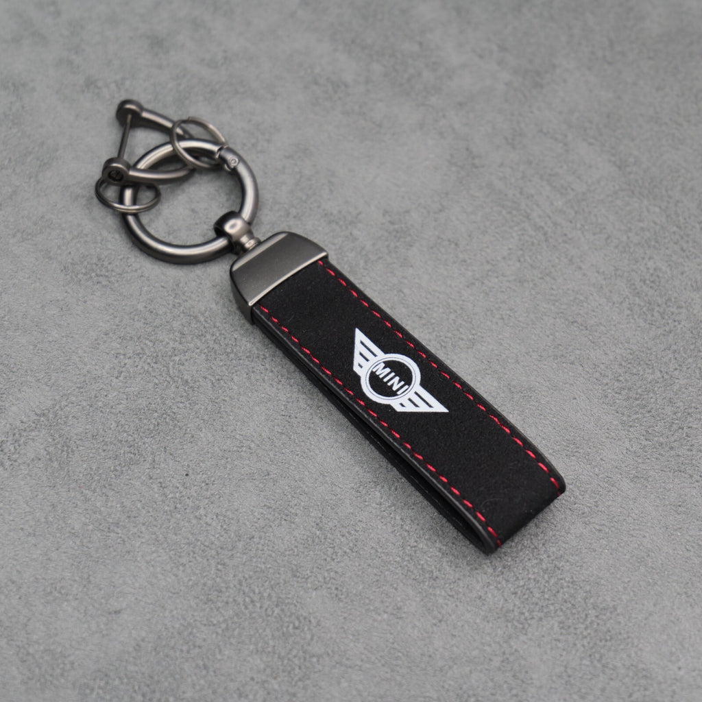 Mini Cooper Black Suede Key Ring Chain JCW Alcantara Stitched Premium Car Keys