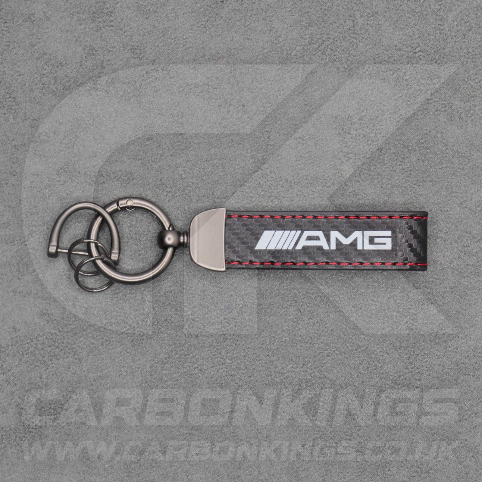Mercedes AMG Carbon Fibre Key Ring Chain Red Stitching C63 C43 A45 E63 S63 A35