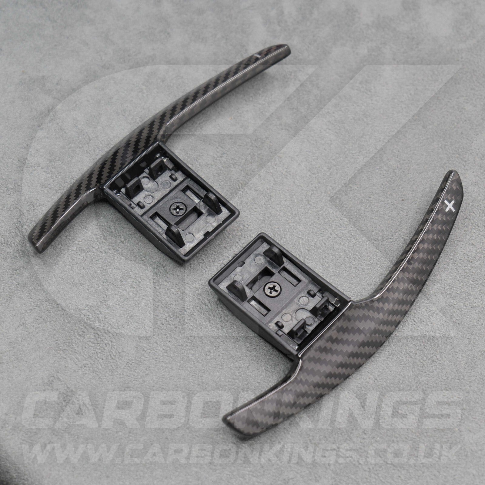 Carbon Fibre & White +/- Gear Paddle Shifters BMW F80 M3 F82 F83 M4 F87 M2 F30