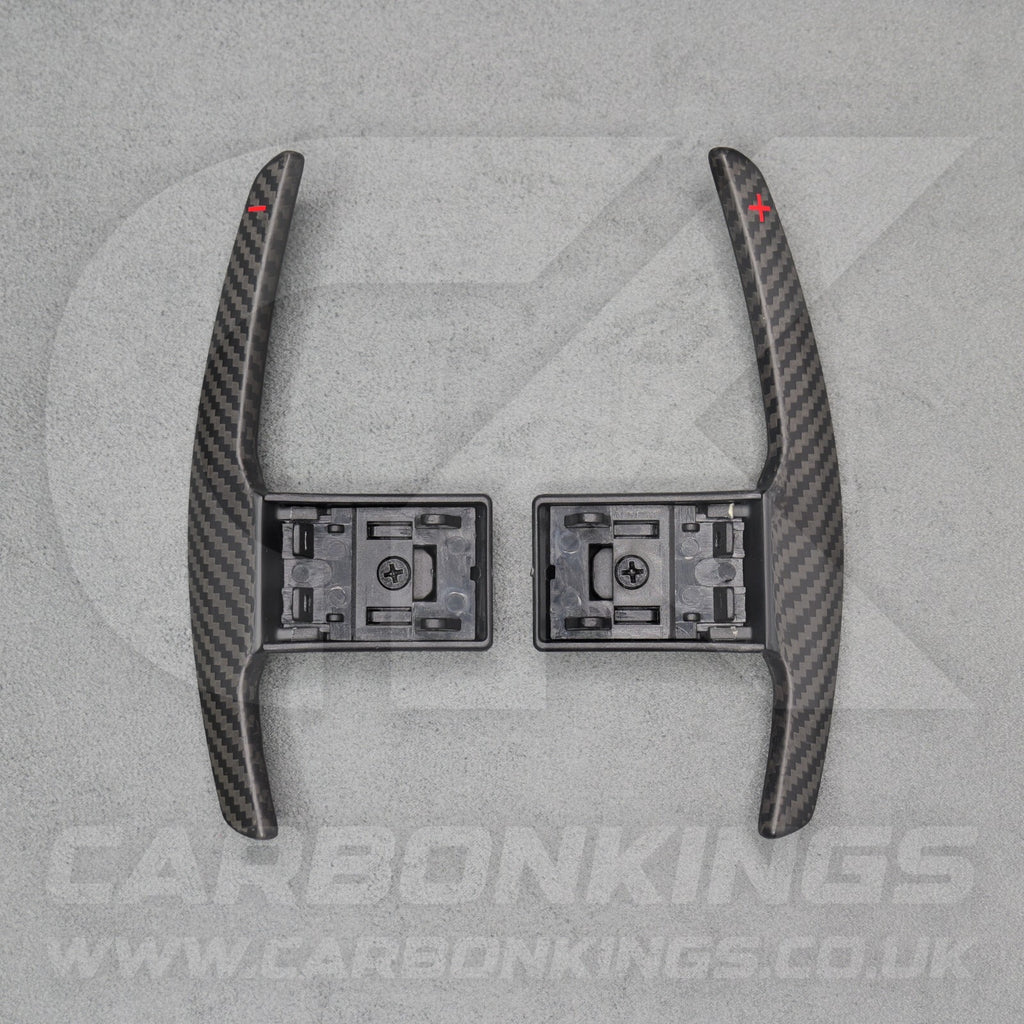 Satin Carbon Fibre & Red +/- Gear Paddle Shifters BMW F80 M3 F82 F83 M4 F87 M2