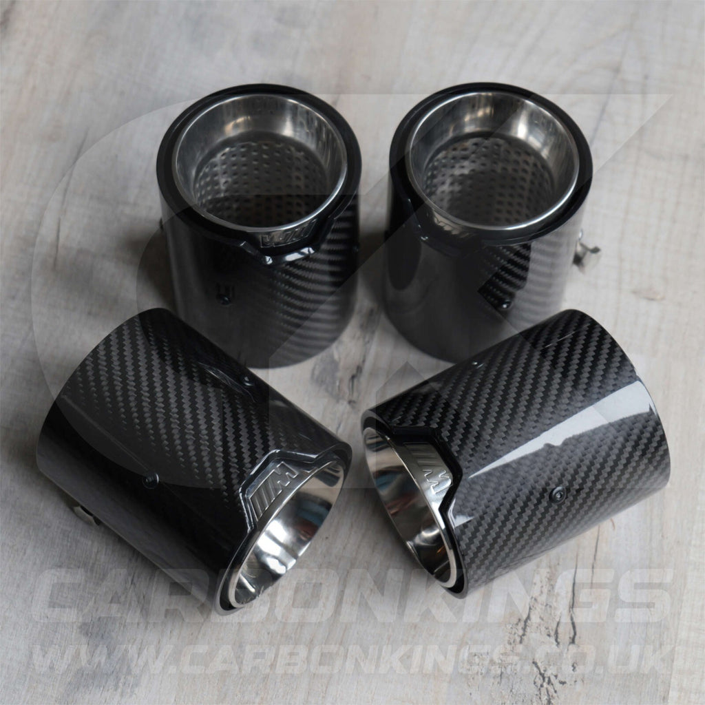 4x BMW M Performance Carbon Fibre Silver Exhaust Tips M2 M3 M4 M5 F80 F82 F83