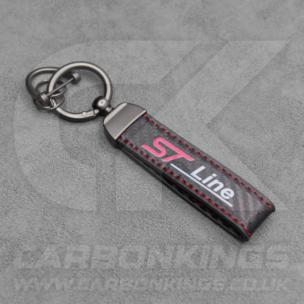 Ford ST Line Carbon Fibre Red Stitching Car Key Ring Chain Focus Fiesta Puma