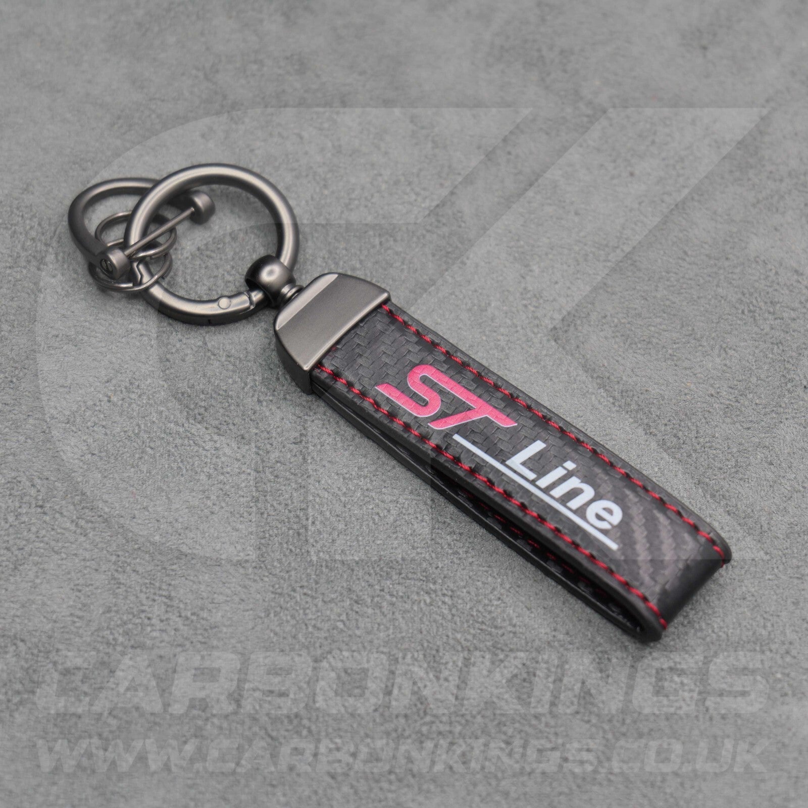 Ford ST Line Carbon Fibre Red Stitching Car Key Ring Chain Focus Fiesta Puma