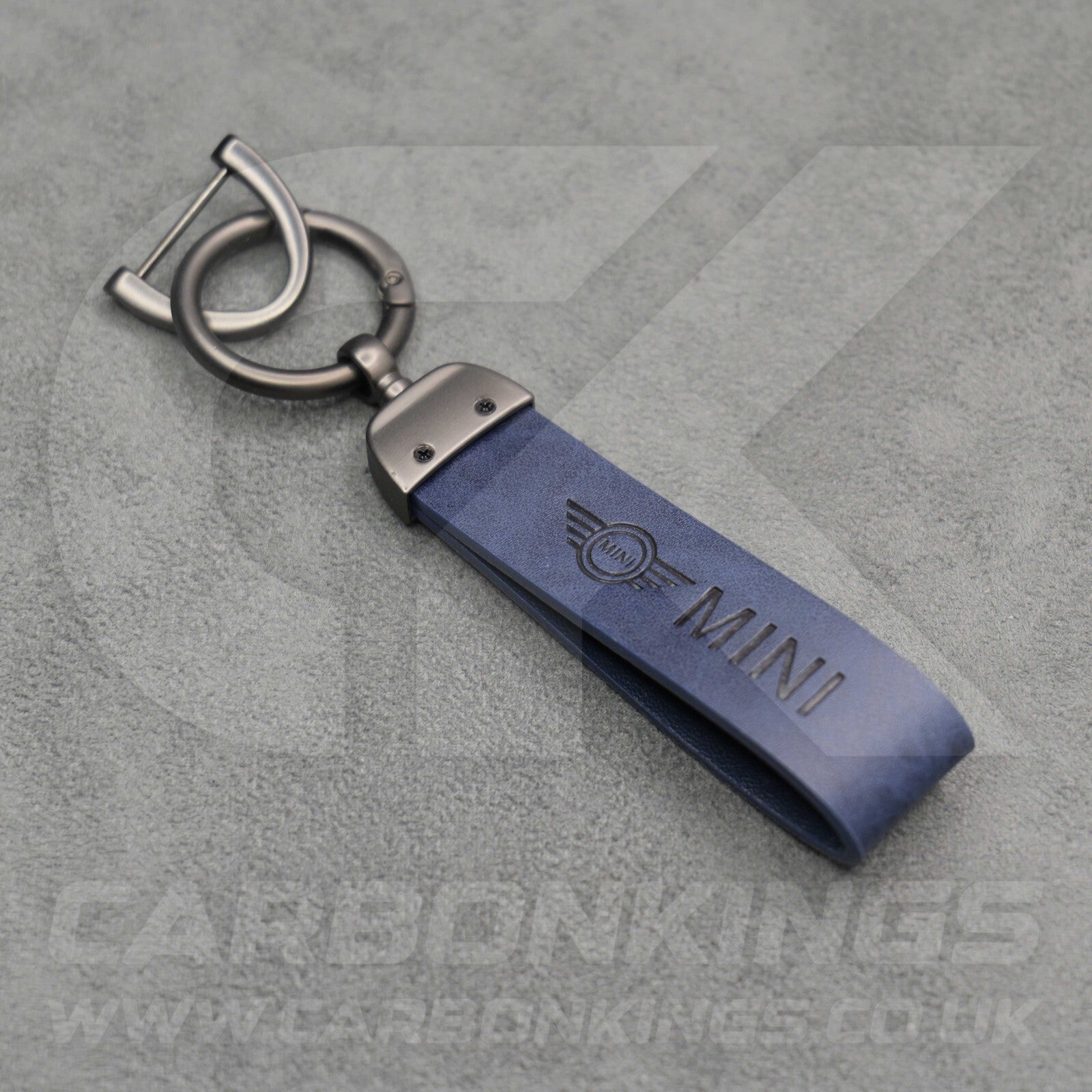 Mini Cooper Blue Leather Key Ring Chain Premium Car Keys One S JCW R55 R56 R57