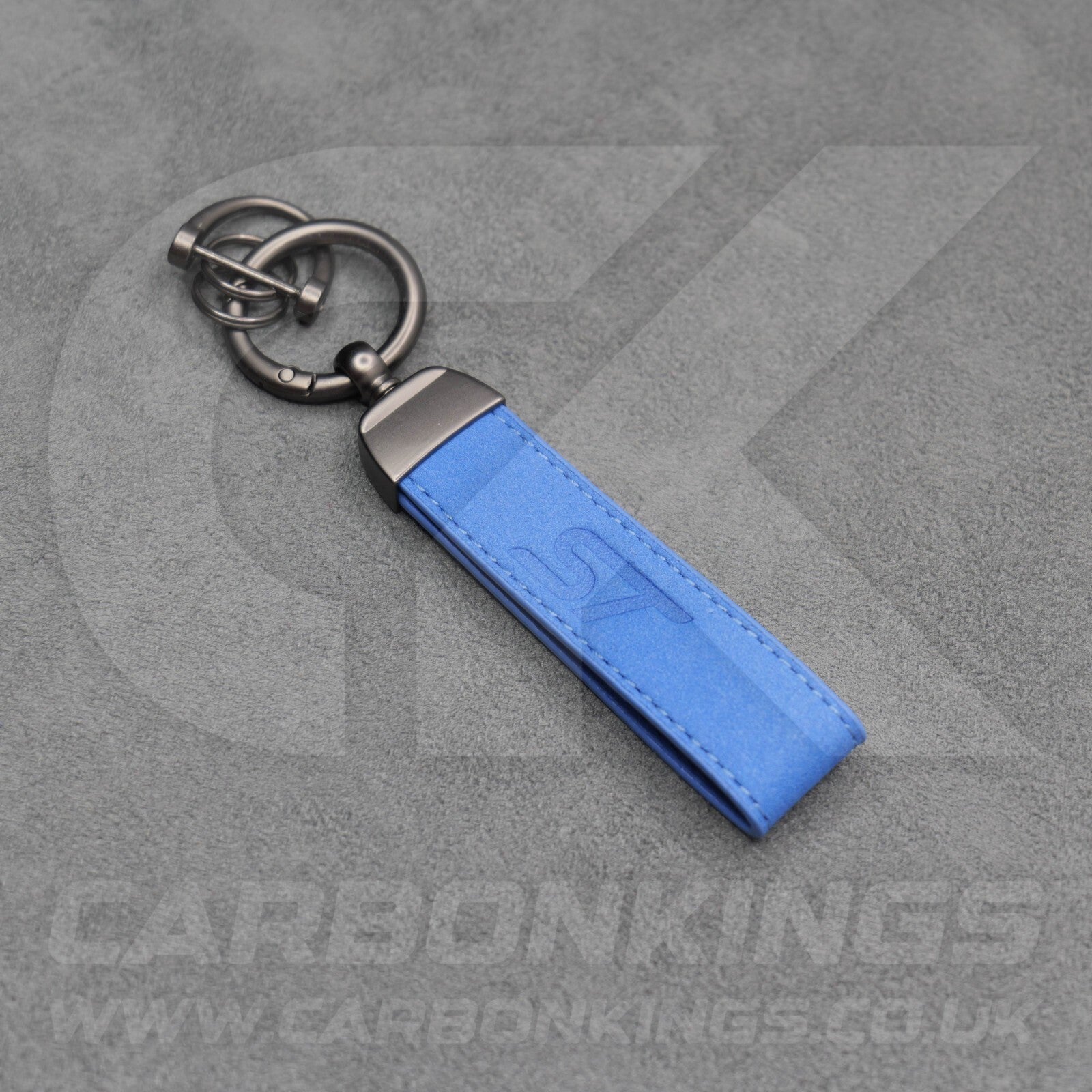 Ford ST Blue Suede Key Ring Chain Alcantara Stitched Premium Focus Fiesta Puma