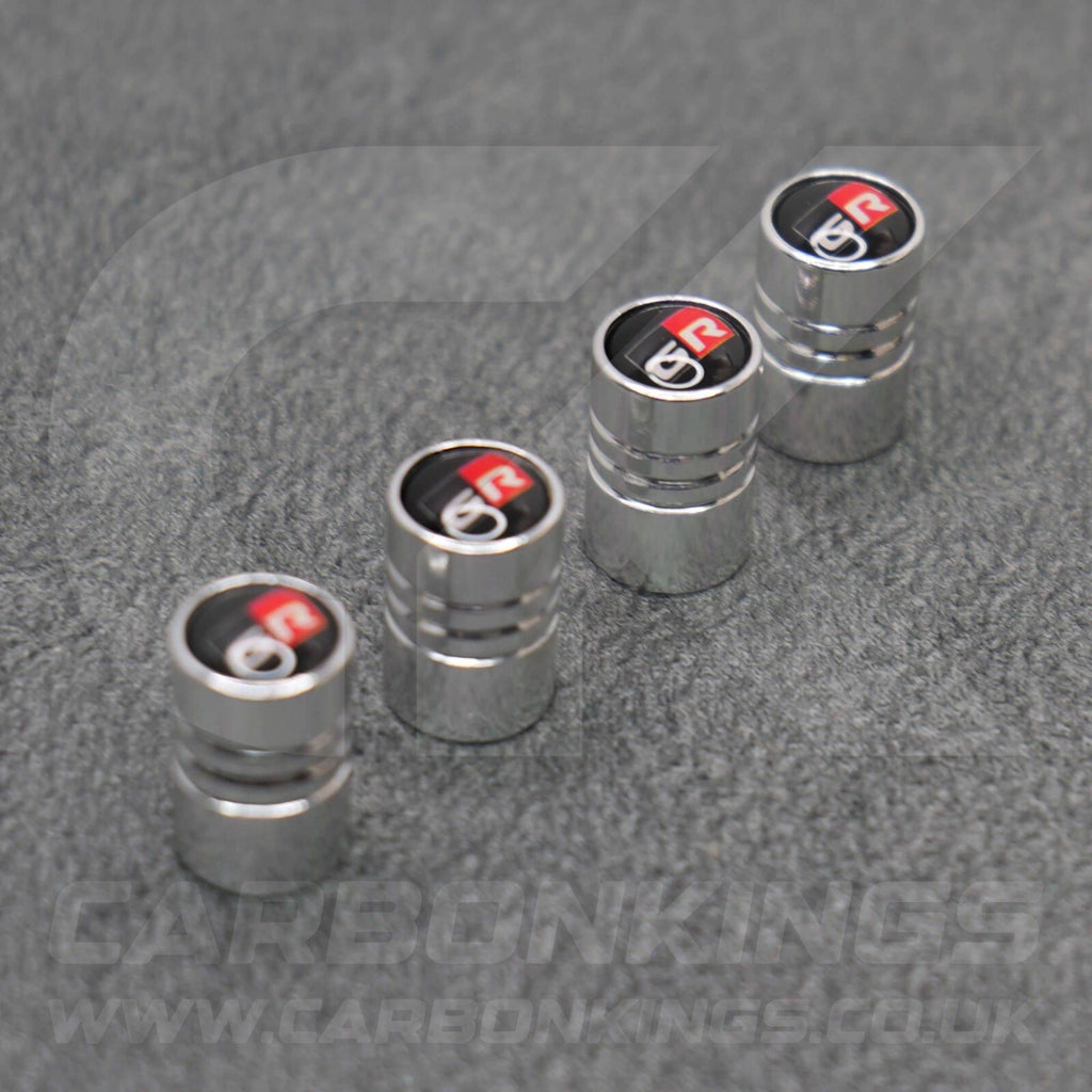 Toyota GR Gazoo Racing Silver Anodised Wheel Valve Dust Caps Yaris GR86 Supra