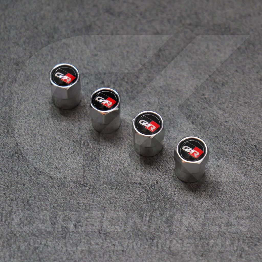 Toyota GR Gazoo Racing Silver Anodised Wheel Valve Dust Caps Yaris GR86 Supra