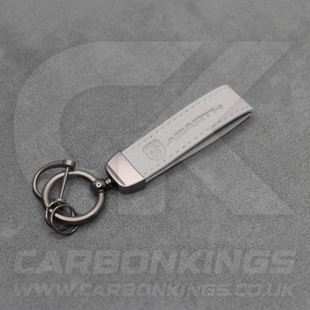 Fiat Abarth Grey Suede Key Ring Chain Alcantara Stitched 500 595 695 Punto