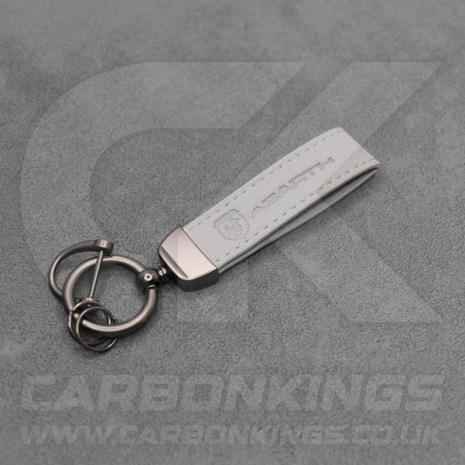 Fiat Abarth Grey Suede Key Ring Chain Alcantara Stitched 500 595 695 Punto