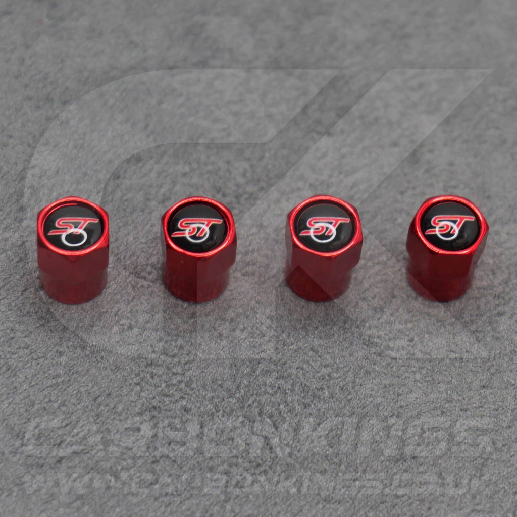 Ford ST Sport Red Anodised Wheel Valve Dust Caps Set Fiesta Focus Edge Puma